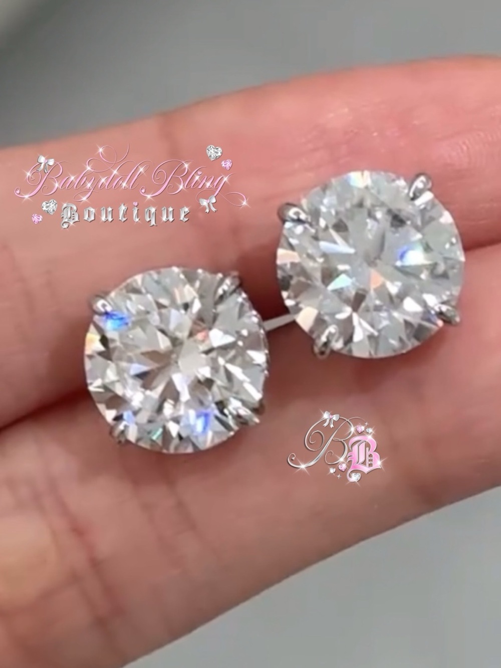 Earrings 5 carat studs custom with screw on backing Babydoll Bling Boutique